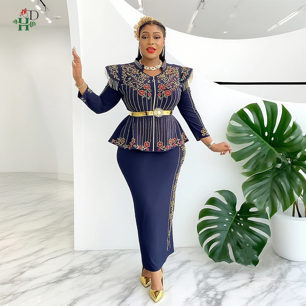 

New African Clothes For Women 2PCS Tops And Skirts Suit Dashiki Ankara Turkey Outfits Gown Plus Size African Office Wear Dresses