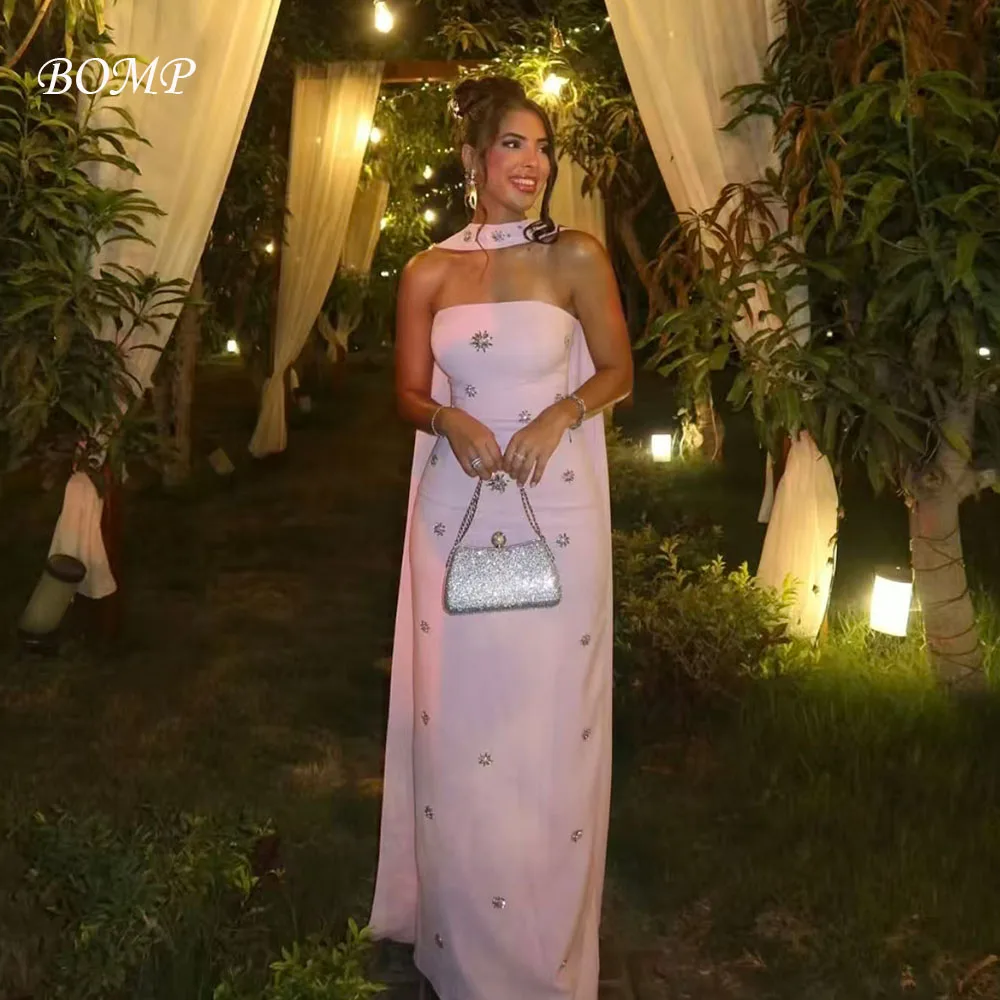 

BOMP Элегантное свадебное платье с бусинами без бретелек трапециевидной формы длиной до пола, розовое вечернее платье из тафты для особых случаев по индивидуальному заказу