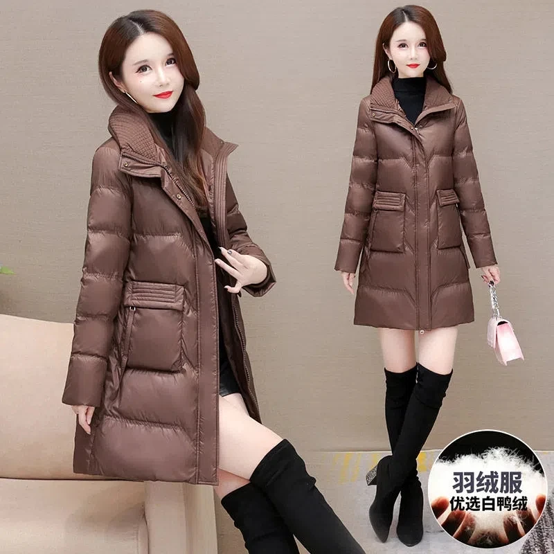 Women's Down  Loose Slim Midlength  Lapel High-end Fashion Middle-aged Mother Winter White Duck Down Warm Coat Female Tide