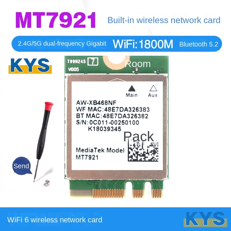 New Wi-Fi 6 For MediaTek MT7921 wifi 6 1800M Bluetooth 5.2 wireless WIFI network card NGFF m.2 support windows10 / 11 MT7921