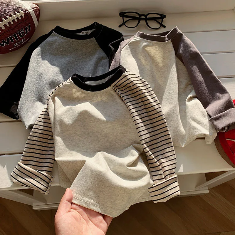 new delivery long sleeve boy Bottoming t shirt top clothes autumn spring 90-150 students fashion 2-8year baby striped children