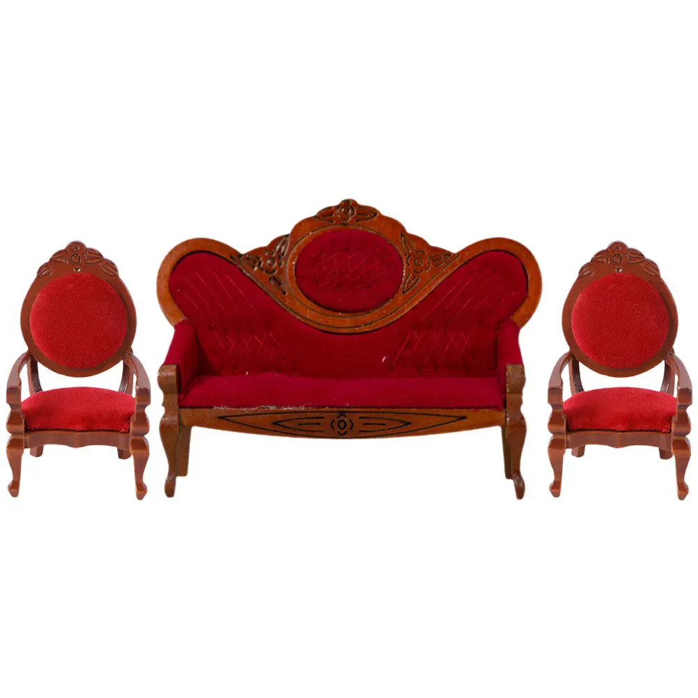 

Набор из 3 миниатюрных винтажных диванов и кресел для гостиной, мебель для миниатюрного дома, декор, аксессуары для мини-домиков