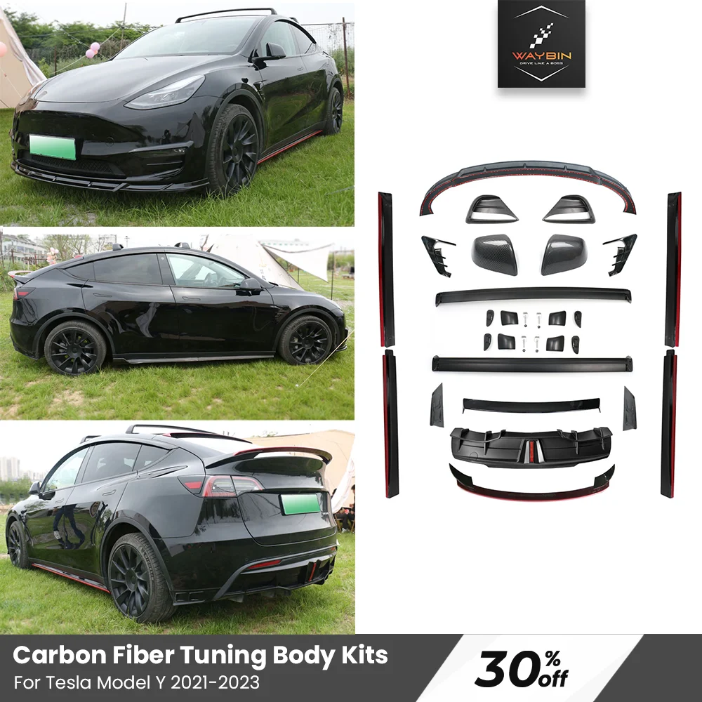 

Tesla 2023 Tuning Carbon Fiber Body Kit For Tesla Model Y Rear Spoiler Bumper Diffuser Side Skirt Front Lip Black Kit 2021-2023