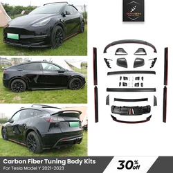2023 Tuning Carbon Fiber Body Kit For Tesla Model Y Rear Spoiler Bumper Diffuser Side Skirt Front Lip Black Kit 2021-2023