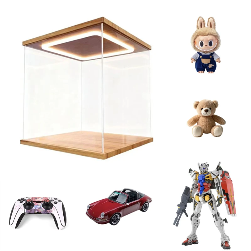 

Acrylic Transparent Display Cabinet with Ring LED Light and for Collectibles, Action Figure Storage Box with Revolving Door