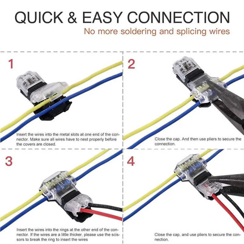 ABXF-T Tap Wire Connectors For 14-18 AWG Wires, No Wire Stripping 3 Way Wire Connectors Combo,Wire Splice Connectors 48 Pack