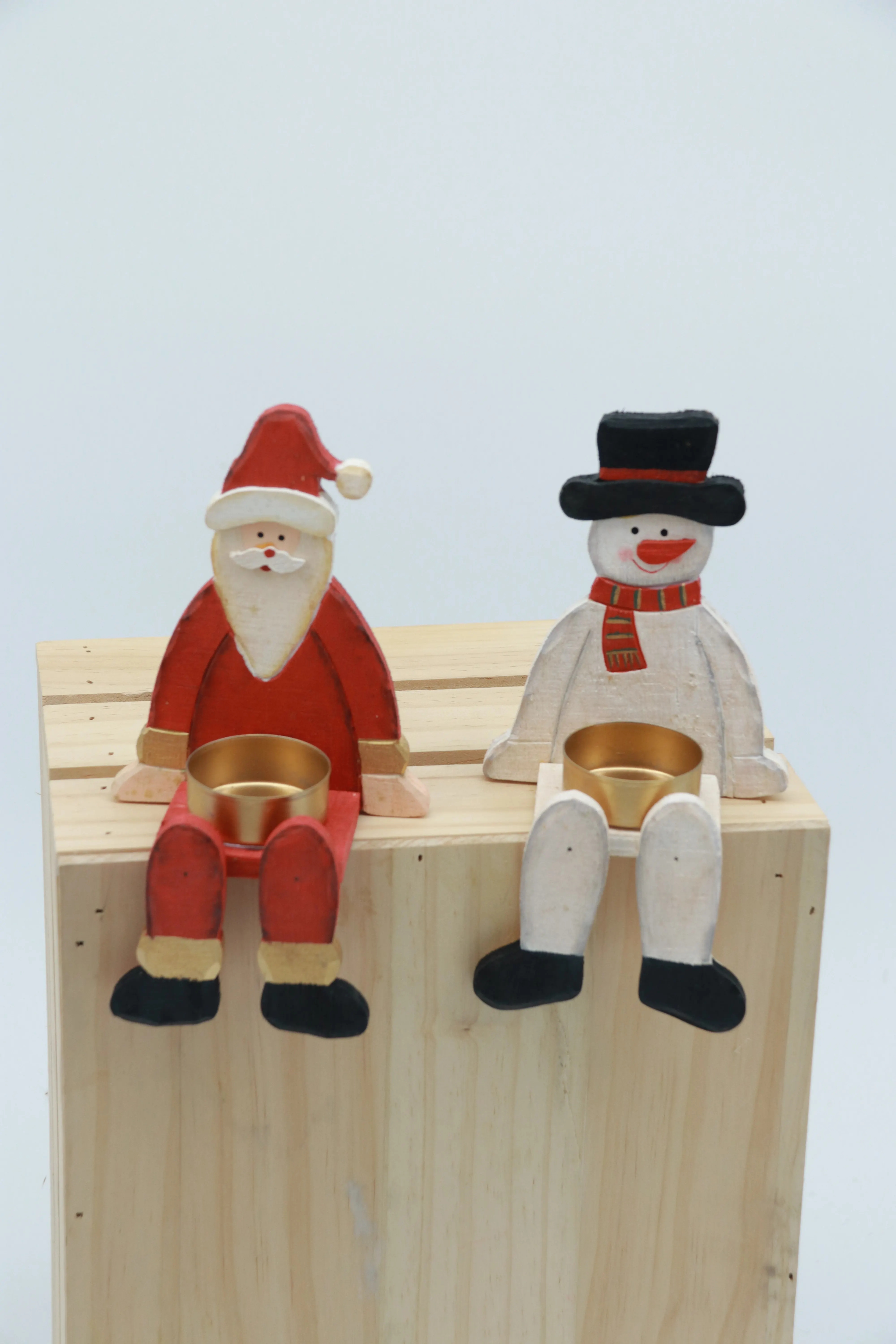 2 peças de suporte de tealight de madeira de Papai Noel e boneco de neve – adicione um brilho festivo para a decoração de Natal