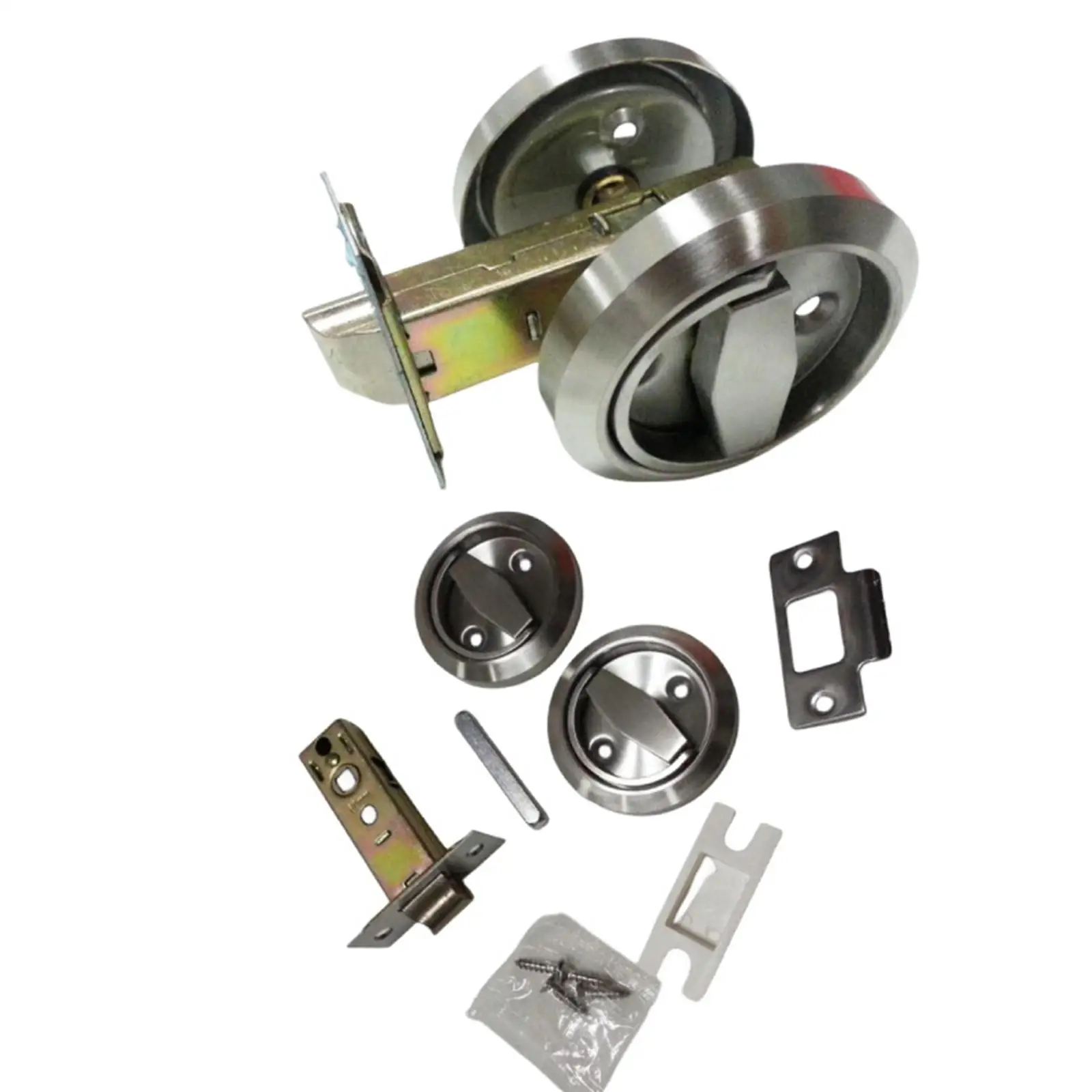 Invisible Door Compatible Round Door Lock Set Stainless Steel Knob Pull Lock for Cabinet Storeroom Furniture