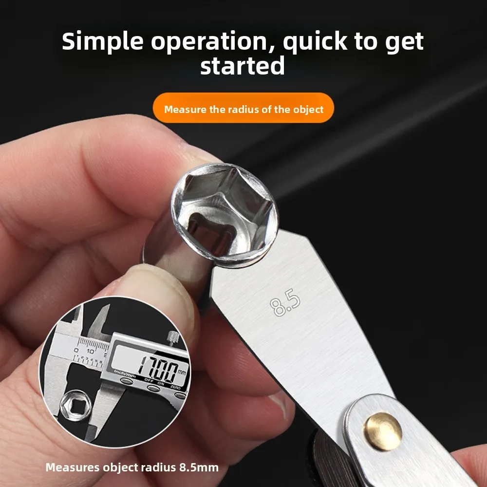 الفولاذ المقاوم للصدأ مقياس نصف القطر R0.3-1.5/R1-7/ R7.5-15/ R15.5-25 المسمار الملعب نصف القطر فيليه غيج قوس أداة قياس #1