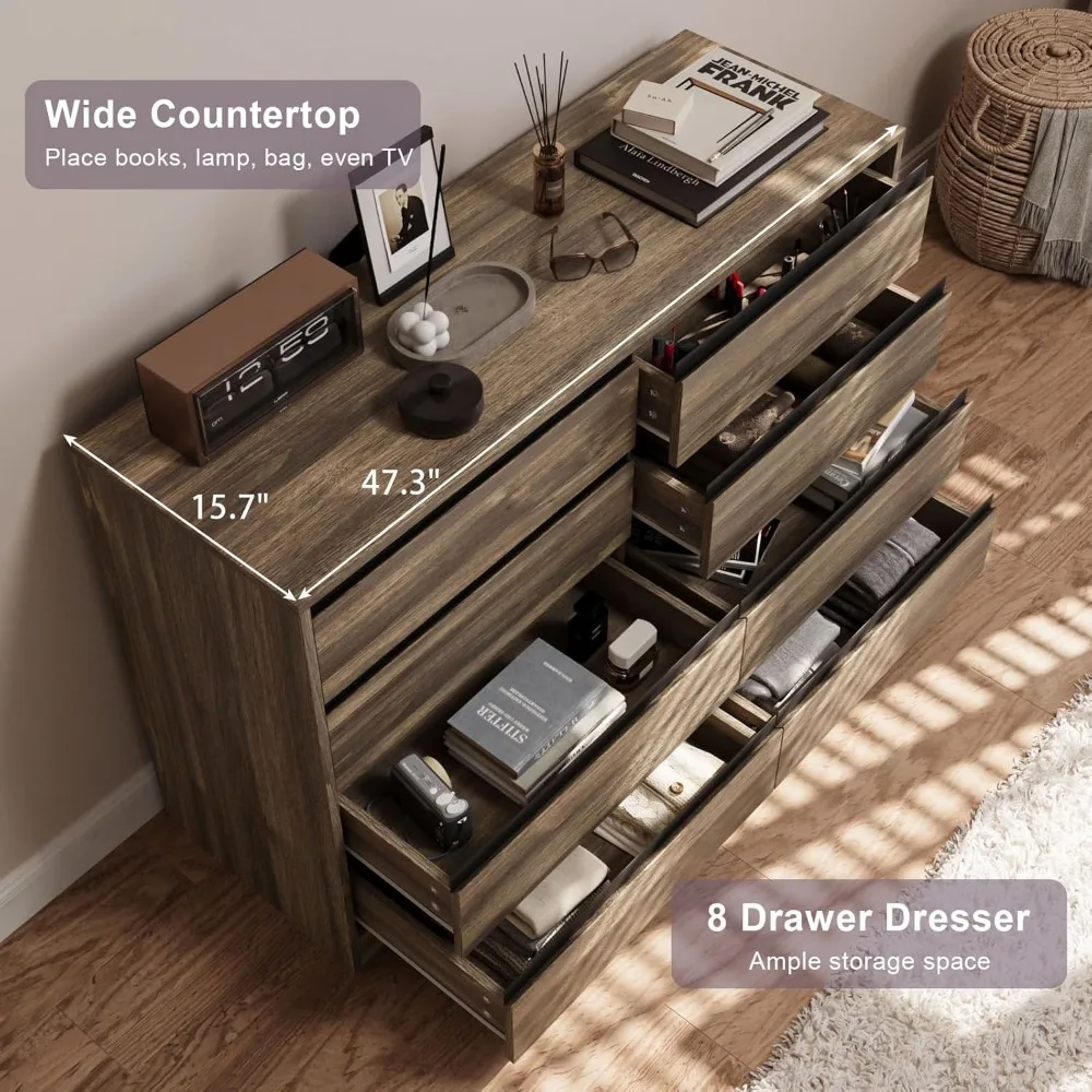 Commode en bois pour chambre à coucher, commode de proximité, 8 commodes MELDouble