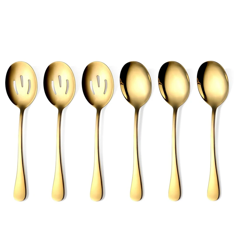 Hotel Public Spoon 6 Pieces, Stainless Steel Serving Utensils With Mirror Polished,3 Serving Spoon And 3 Slotted Spoons