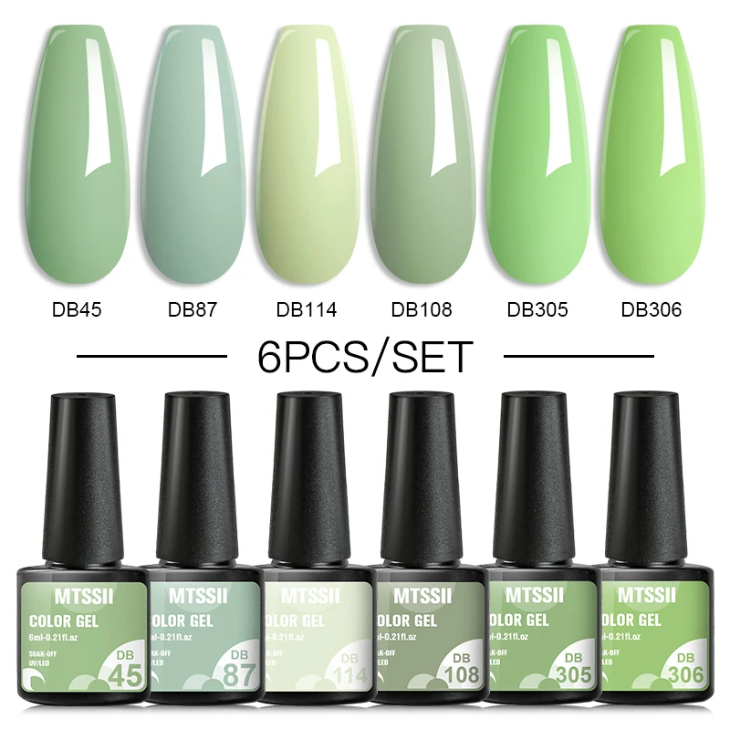 6Pcs/Set Glitter Purple Series Gel Nail Polish Spring Pink Blue Green Simple Nail Art Gel Varnish Soak Off UV Gel Manicure Kit