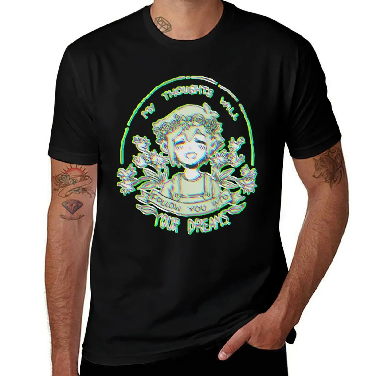 

omori my thoughts will follow you into your dreams basil T-Shirt man t shirt graphic man t shirts for men casual T-Shirt