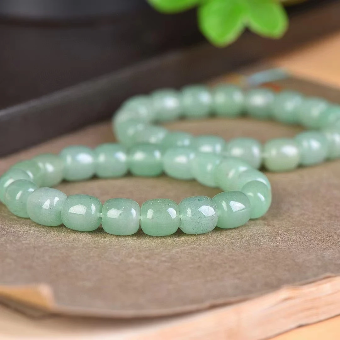 Aventurine Jade Apple Beads Hand Chain Natural Green Stone Bracelet Womens Elastic Bangle Jewelry Stylish Gemstone Accessories