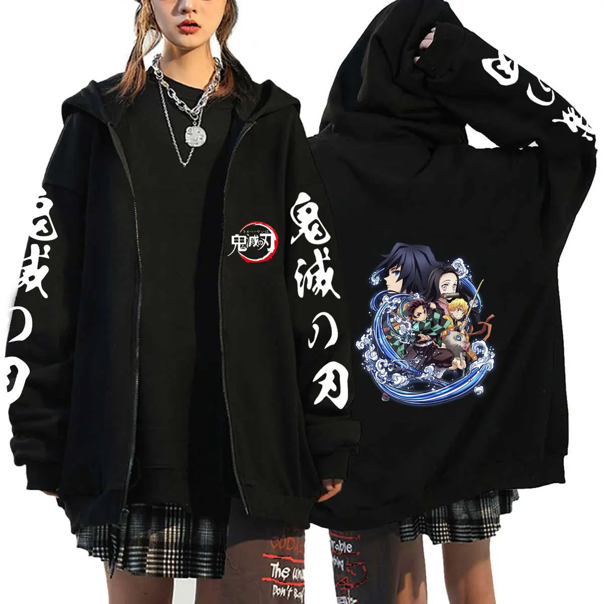 Demon Slayer Zipper Jacket Hoodie Harajuku Anime Kimetsu No Yaiba Kamado Nezuko Tanjirou Agatsuma Zenitsu Zip Up Sweatshirt Coat