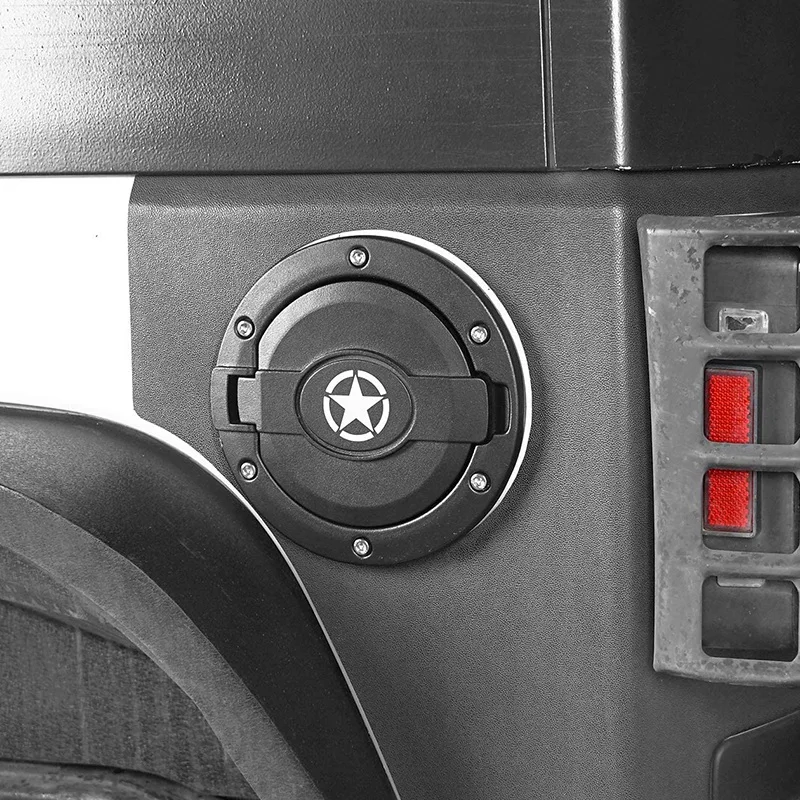 

Highly Recommended.Black Fuel Filler Tank Door Cover with Star Logo for Jeep JK Wrangler