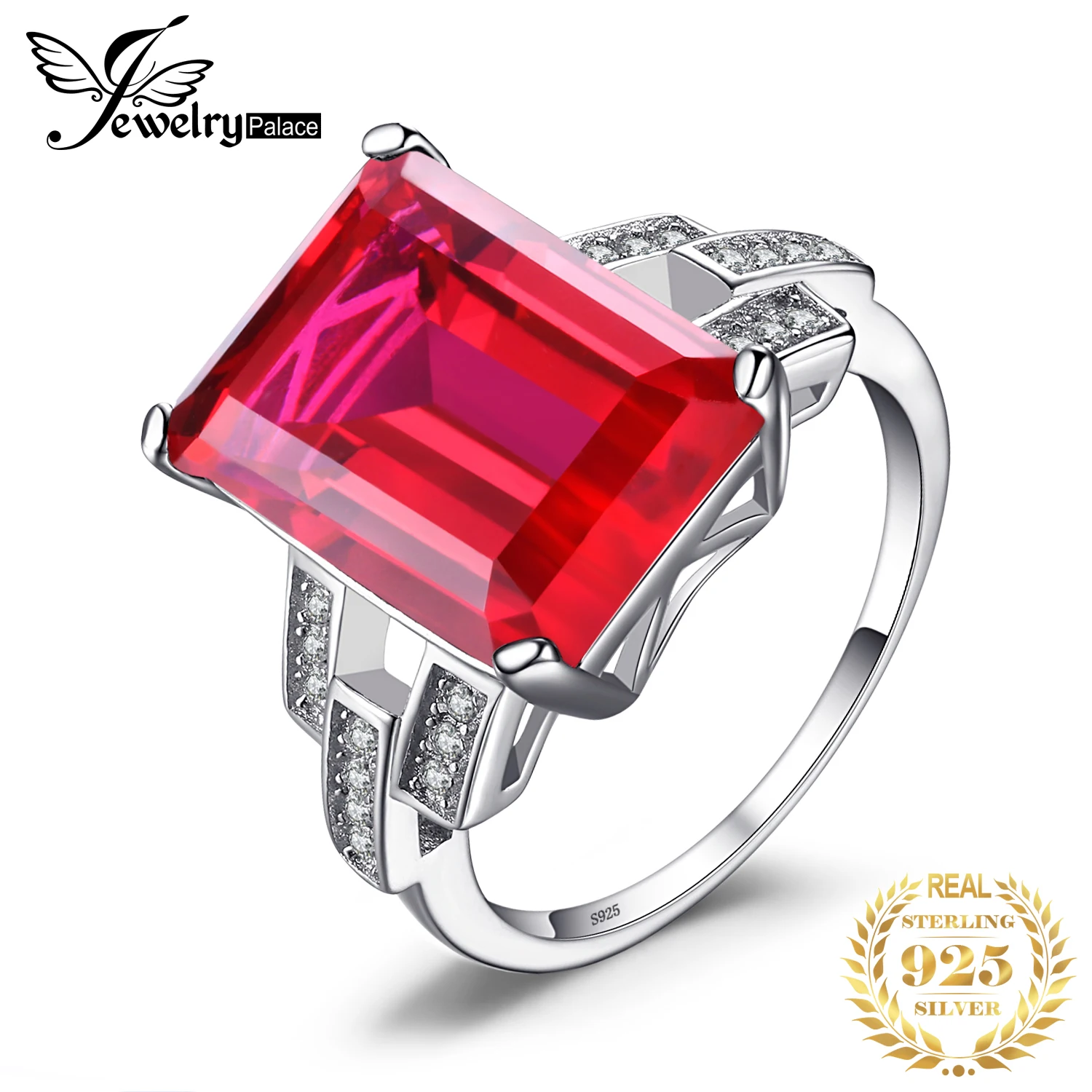 JewelryPalace 9.1ct Red Created Ruby 925 Sterling Silver Solitaire Ślubny pierścionek zaręczynowy dla kobiet Party Fine Jewelry Gift