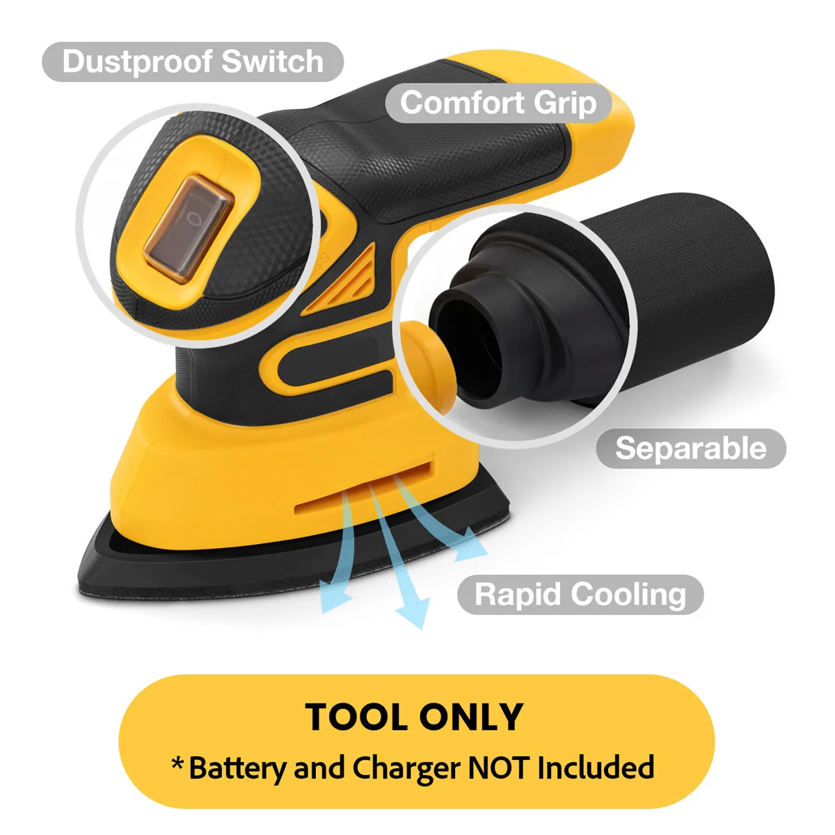 Cordless Mouse Sander Brushless Electric Detail Sander 12000opm Dust Collection 10 Sandpaper Woodworking For DEWALT 20V Battery