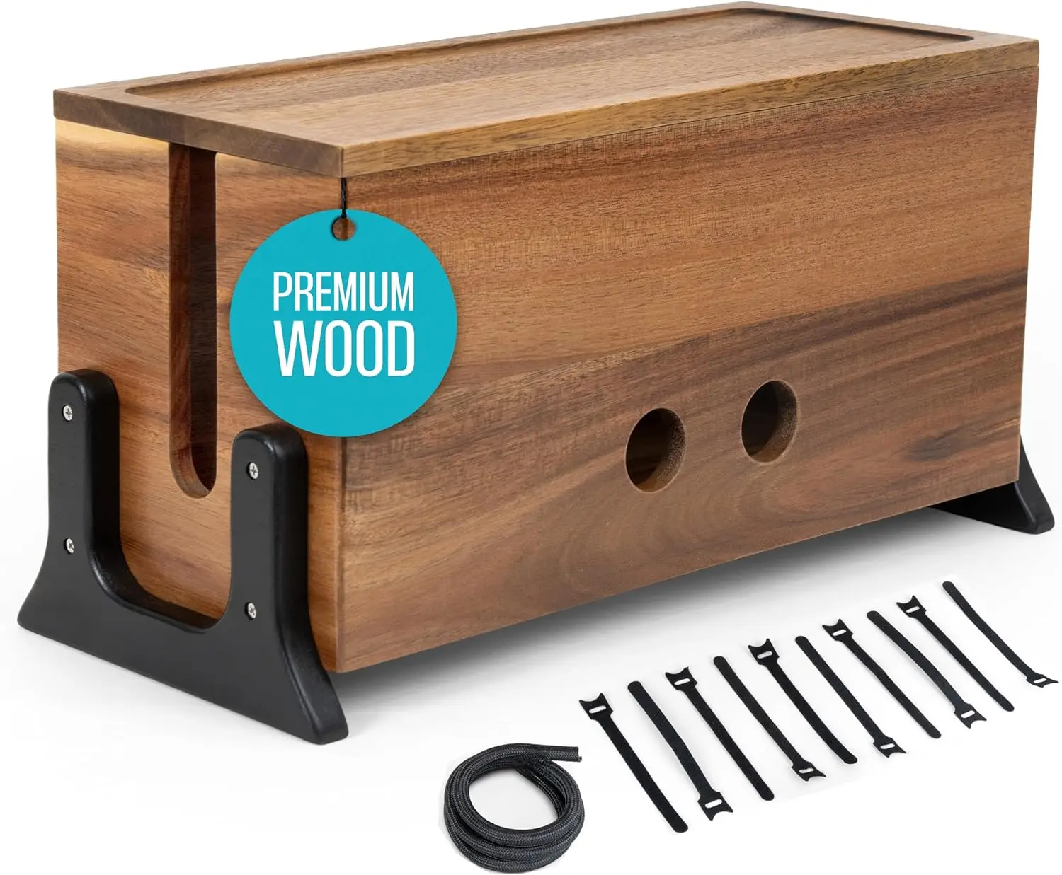 

Extra Large Wood Cable Management Box, Cord Hider Organizer for Power Strip, TV Wires & Desk Storage