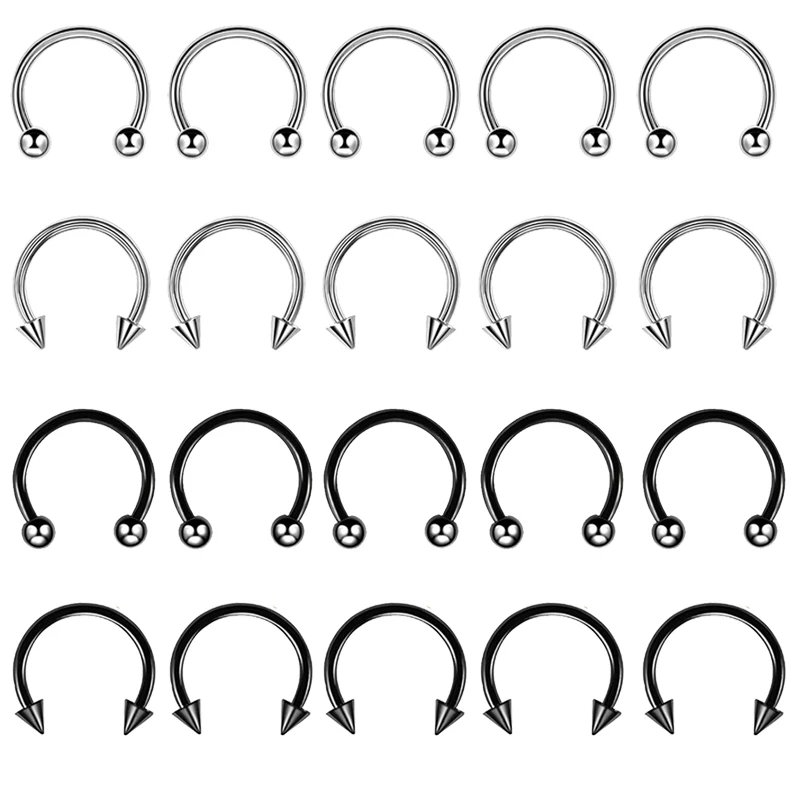 Lote de joyería de acero quirúrgico para Piercing corporal, lote de anillos para la nariz, barra para la lengua, juego de Piercing para Labret, ceja, lote de anillos de herradura, 20 unidades
