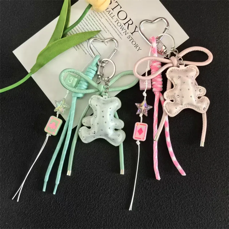 

New Leather Bear Leather Rope Star Keychains for Women Y2k Bag Pendant Couple Car Key Chains Jewelry Gift Decoration Accessories