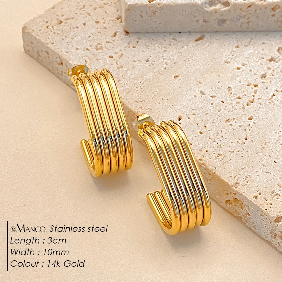 EMANCO  Stainless Steel Earrings for Women Piercing Gold-Plated Stud Earring Trend Female Ear Jewelry 48-hour shipping