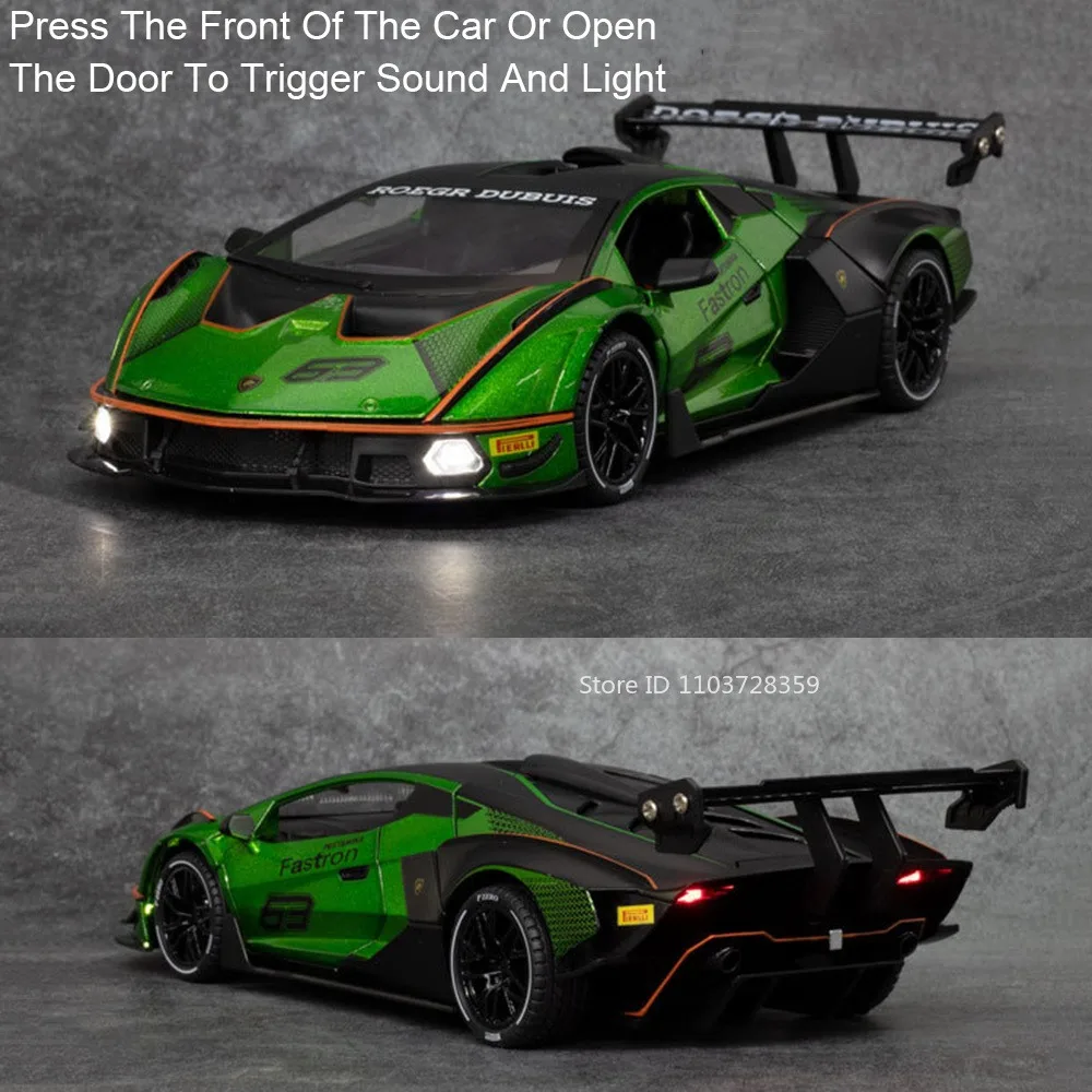 1:24 SCV12 SVJ63 Model Toy Supercars Alloy Diecast Sports Cars Sound Light Doors Opened Pull Back Ornament Vehicles Kids Gifts