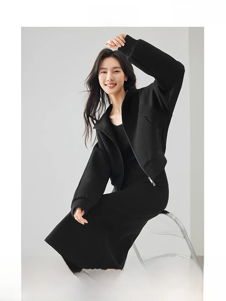 

Модная повседневная женская куртка с капюшоном, на молнии, из смесового хлопка и полиэстера, с длинными рукавами, для города