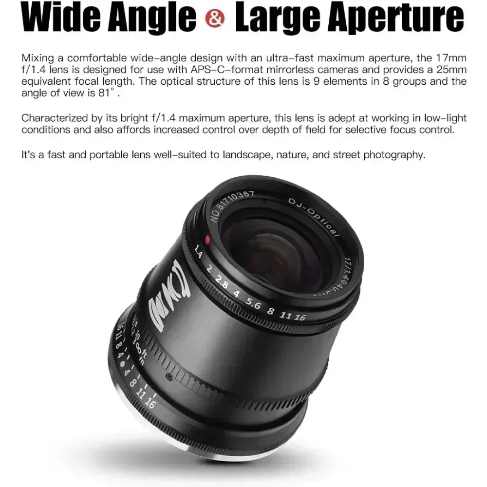 TTArtisan 17 มม.F1.4 APS-C กล้องเลนส์โฟกัส MF สําหรับ Fuji X M43 Sony E Leica L Nikon Z Canon EOS M RF Mount กล้อง