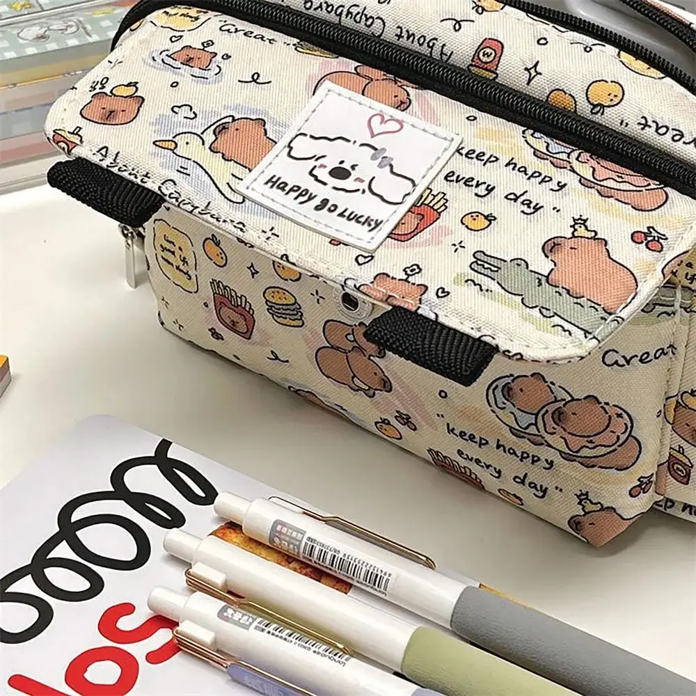 Multi-functional Pencil Case Creative Cartoon Print Large Capacity Stationery Storage Pouch Pen Bag Office School Supplies