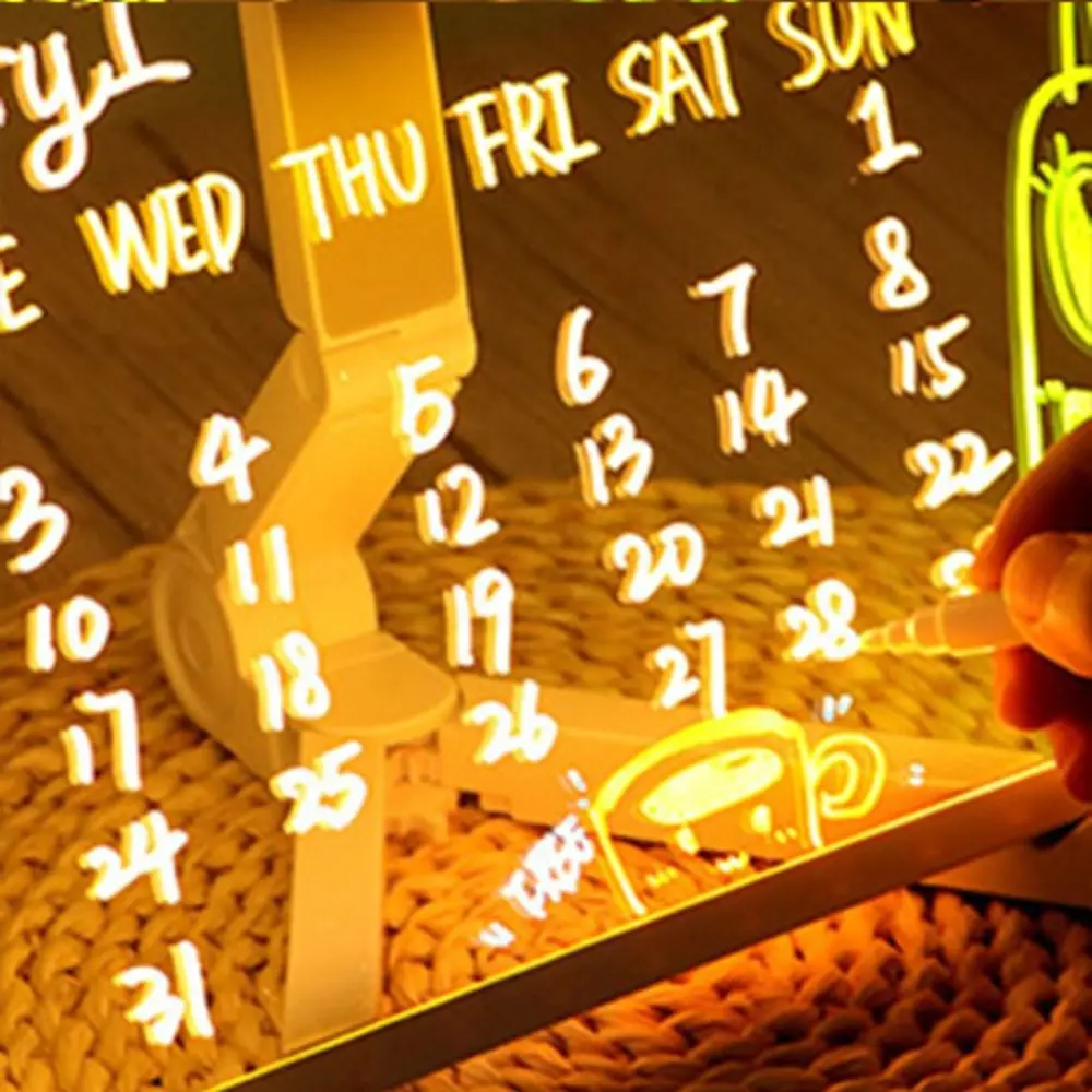 ใหม่ LED อะคริลิคข้อความ Note Board Dry Erase Board พร้อมวงเล็บ Note Board สี Erasable เด็กวาดบอร์ด
