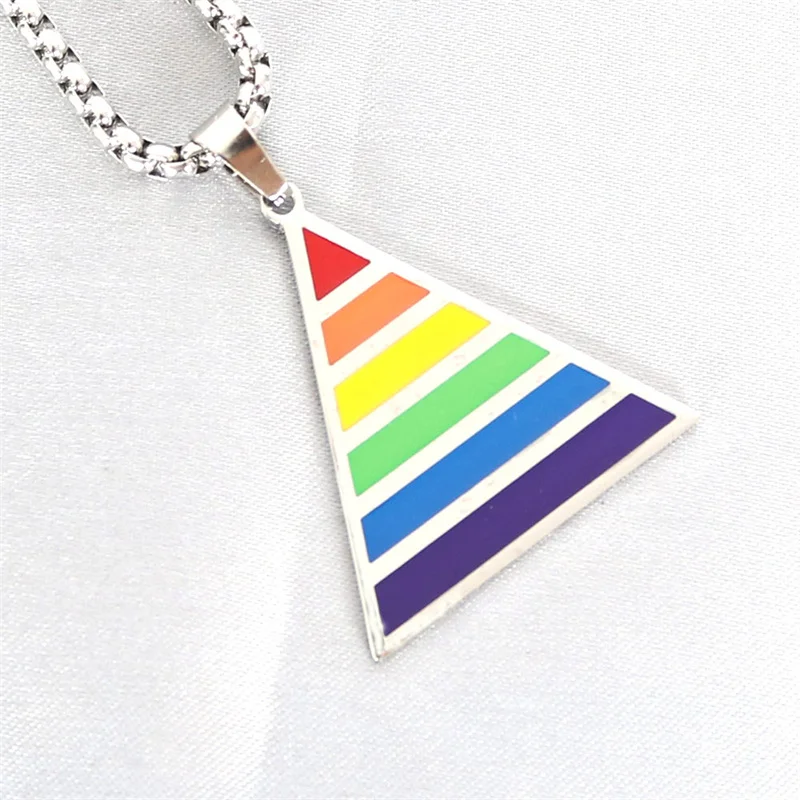 Rainbow Gay Pride LGBT Stainless Steel triangle Necklace Women Friendship Necklaces Men Pendant Jewelry