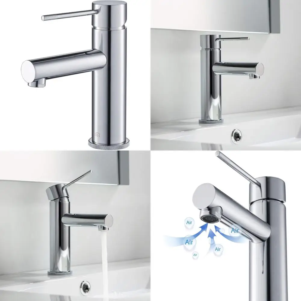 

Chrome High Arc Single Handle Bathroom Sink Faucet with Circular Spout - Solid Brass Construction and Single Hole Mounting