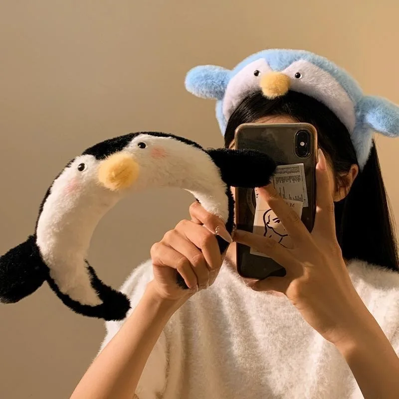 Headband Plush Penguin Pink Comfortable Cute Absorbent for Ladies Face Mask Makeup Bathroom Spa Office Home Gift