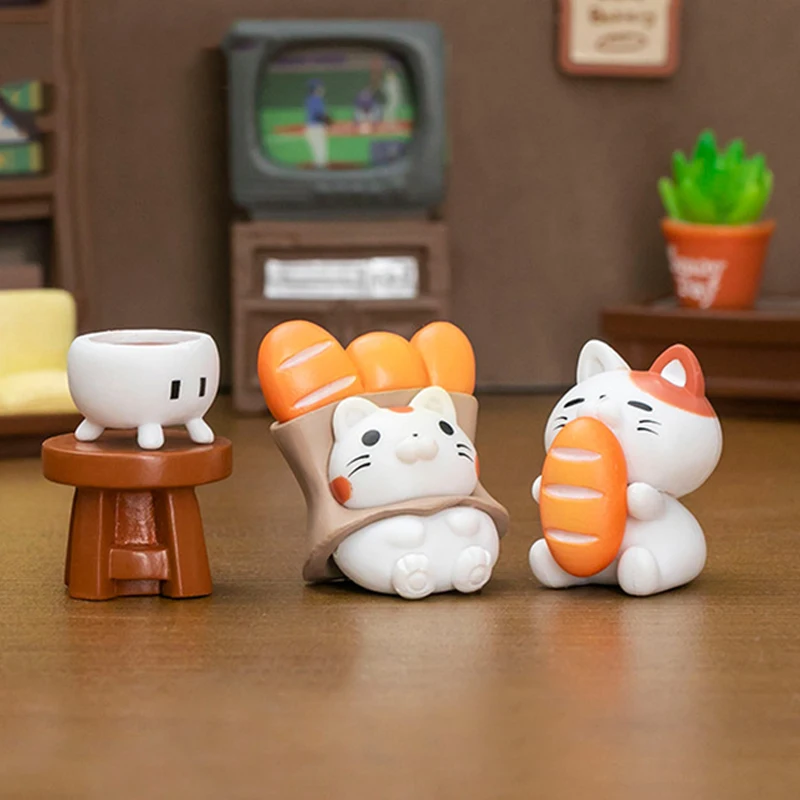 7 Pcs Micro Landscape Pvc Decoration Fashion Creative Cute Bread Food Play Kitten Diy Decorative Accessories Mini Tabletop Decor