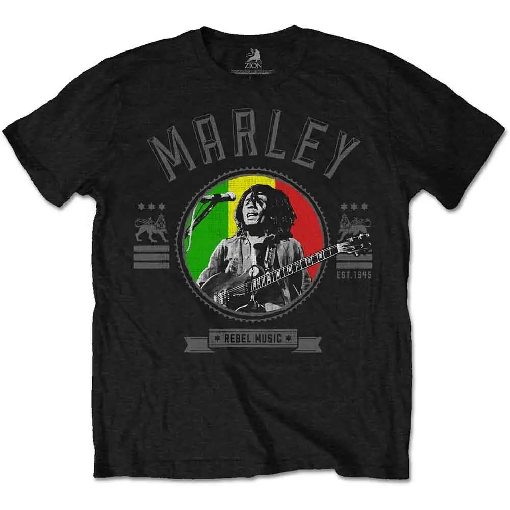 Bob Marley Rebel Music Seal T Shirt Black New