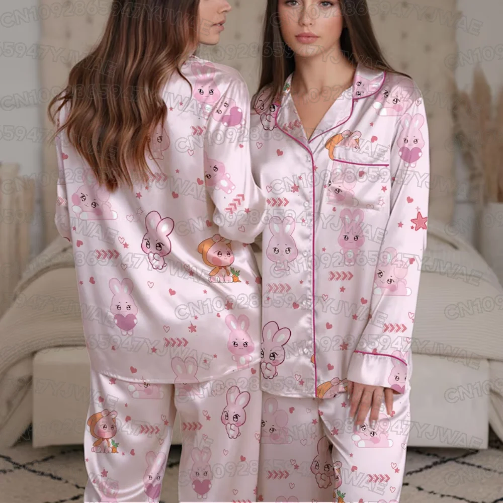 Women's Men's Long Sleeve ATEEZ San Cartoon Cute Pajamas Set Gift Christmas Kpop Fans Casual Short Sleeve Pajamas Set Homewear