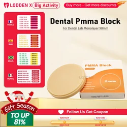 Lamden pmma monocamada 98mm para material de laboratório dentário disco de resina monocromática vita 16 cores materiais para dentista cad/cam fresagem em branco