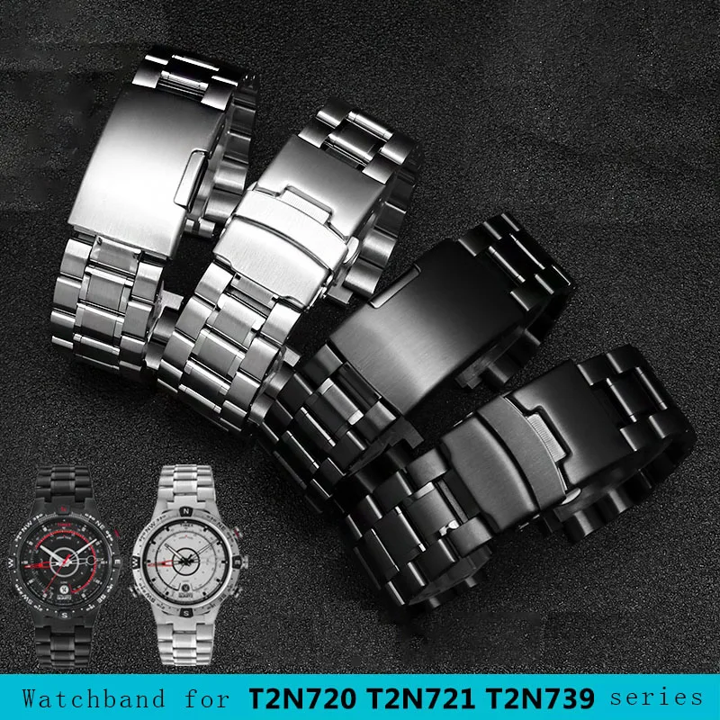 Steel Bracelet for men\'s TIMEX T2N720 T2N721 TW2R55500 T2N721 watch strap 24*16mm lug end silver black stainless watchband strap