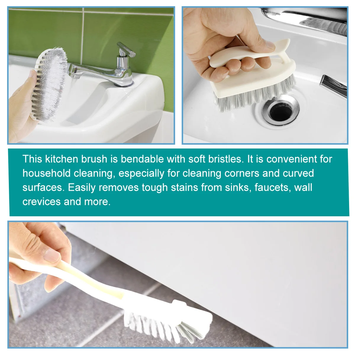 6Pcs Home Cleaning Brushes Set Multifunction Long Handle Brush Kitchen Dish Brush with Comfortable Grip Bendable Scrub Brush