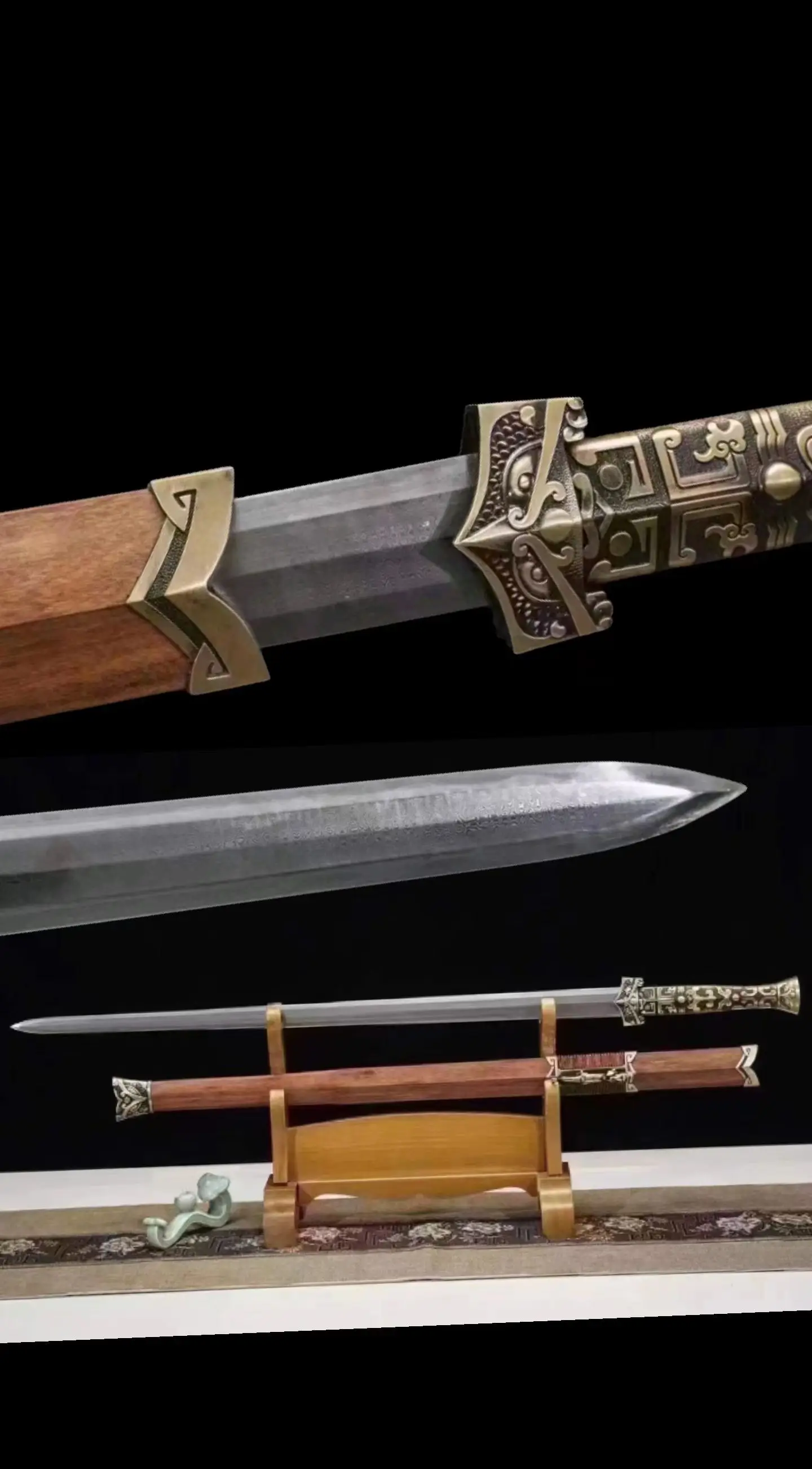 

Wenxuan Sword, Real Handheld Multi Refined Damascus Steel Blade, Chinese Kungfu Wushu Battle War Weapon Han Jian, Unsharp