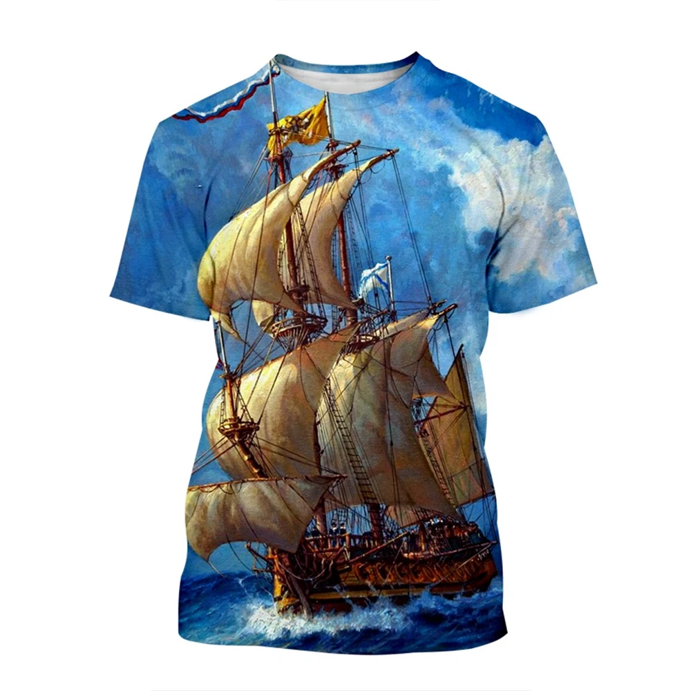 Zomer Creatieve 3d Geprint Cool Piratenschip Bedrukt Gepersonaliseerde En Modieuze Hoge Kwaliteit Korte Mouwen