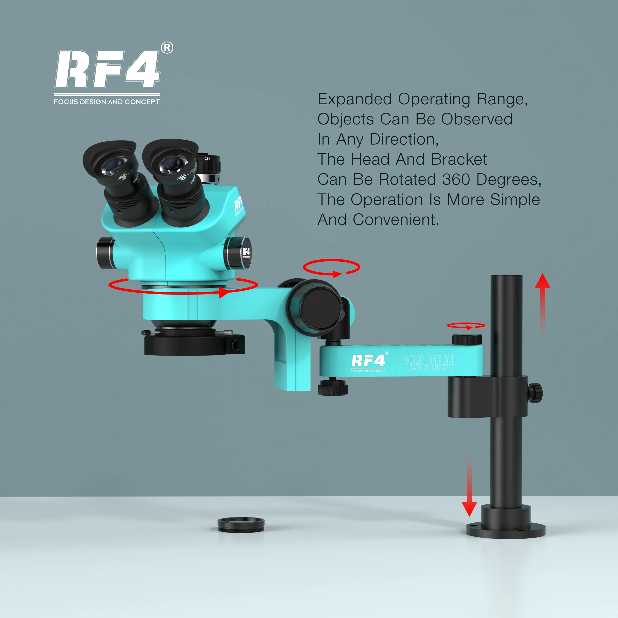 RF4 RF7050PRO-F019 Trinocular Stereo Microscope Set 360 ° Rotation Articulating Arm Stands Phone Soldering PCB Repair Tool