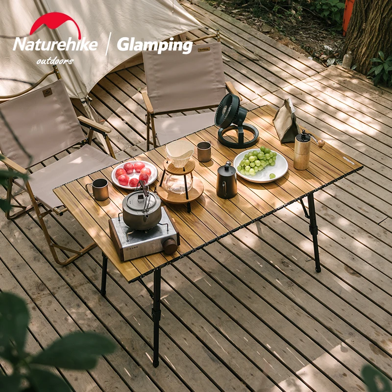 Naturehike Telescopic Table Retractable Outdoor Camping Barbecue Table Portable Aluminum Lifting Folding Table Light Wood Grain