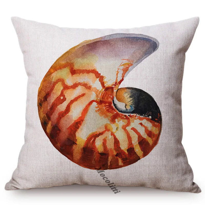 Mediterranean Conch Cushion Cover Nautilus Seahorse Pattern Home Decor Square Throw Pillow Case Cotton Linen Sofa Pillowcase