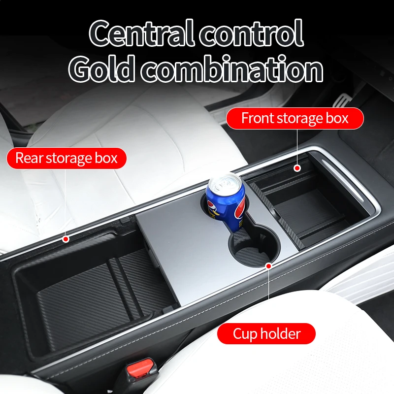 For Tesla Model 3 Model Y Car TPE Carbon fiber Storage Box Central control Armrest Storage Box Decoration Cup holder Accessories