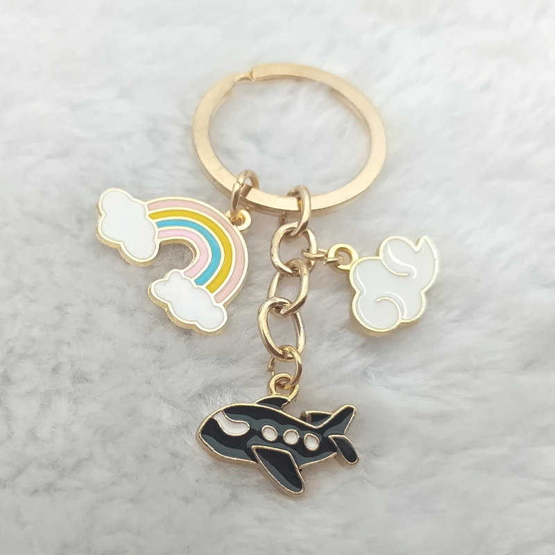 Driving Safety Flight Safety Keychain Enamel White Cloud Aircraft Rainbow Keychain Couple Male Pilot Stewardess Gift Keyring