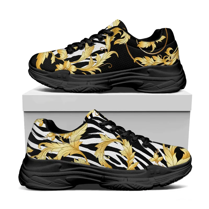 

Роскошные европейские модные женские кроссовки с золотистым цветочным дизайном, осенняя Повседневная брендовая сетчатая обувь на массивной платформе, Прямая поставка