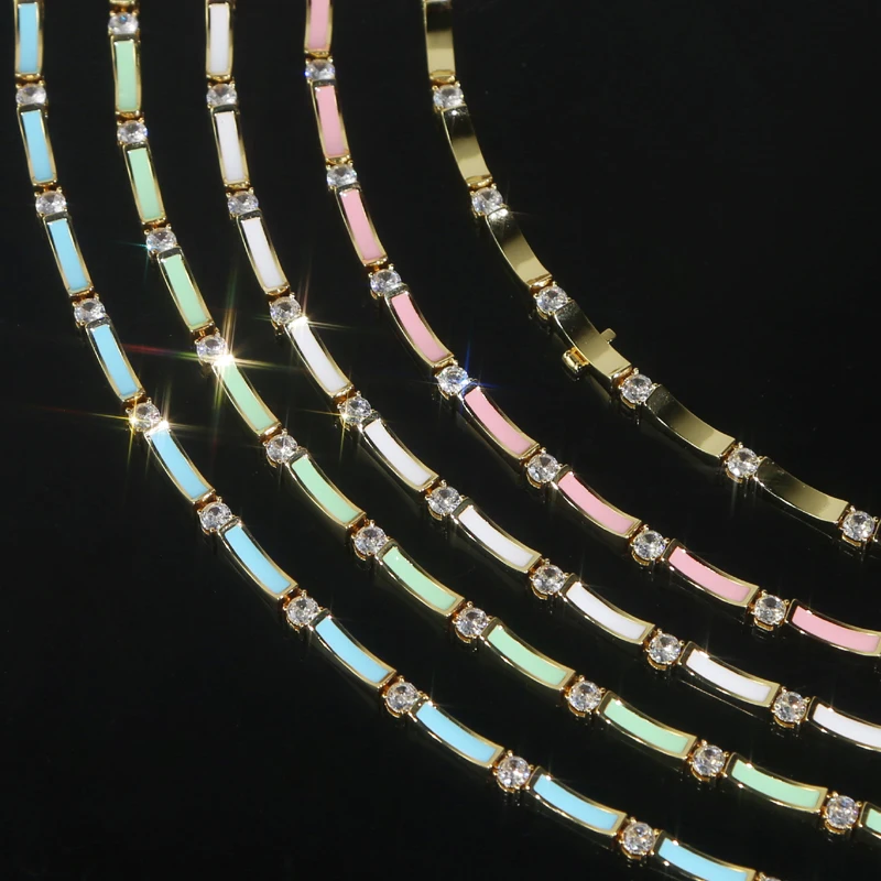 New Pink White Green Blue Colorful Enamel Tennis Necklaces for Women Micro Paved Cubic Zirconia Gold Color Party Fashion Jewelry