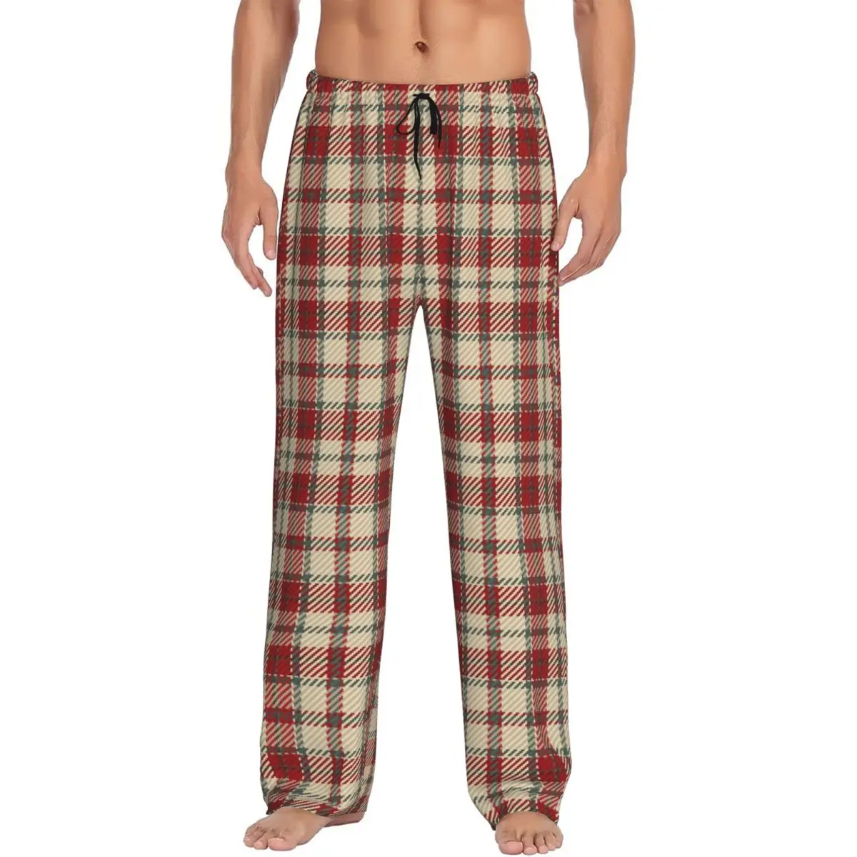 

Custom Print Men Check Plaid Fabric Texture Tartan Pattern Pajama Pants Sleepwear Sleep Lounge Bottoms with Pockets